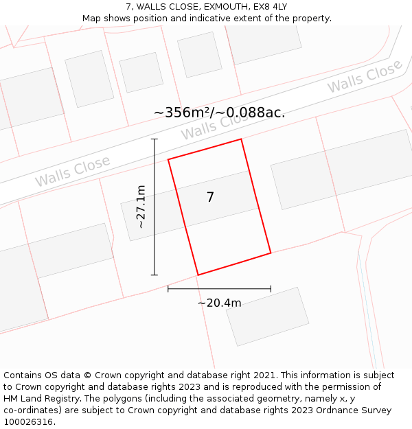 7, WALLS CLOSE, EXMOUTH, EX8 4LY: Plot and title map