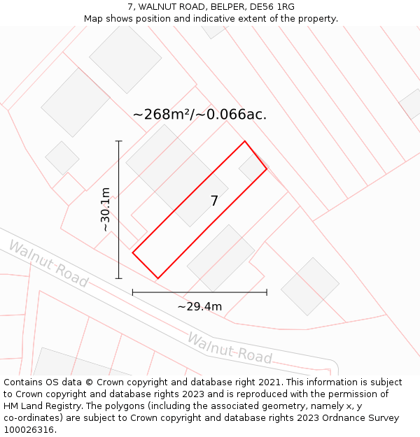 7, WALNUT ROAD, BELPER, DE56 1RG: Plot and title map