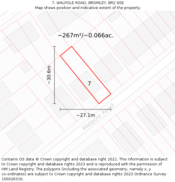 7, WALPOLE ROAD, BROMLEY, BR2 9SE: Plot and title map