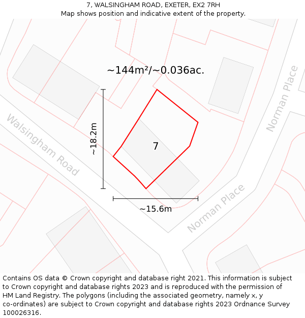 7, WALSINGHAM ROAD, EXETER, EX2 7RH: Plot and title map