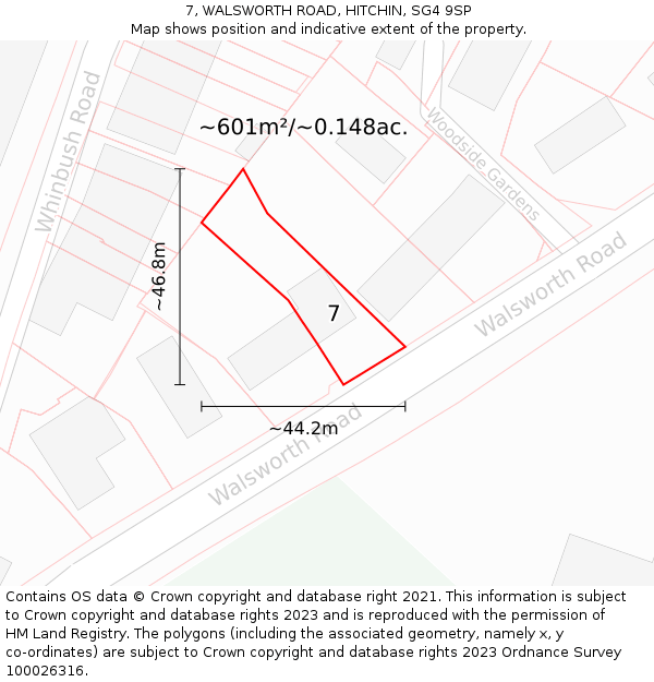 7, WALSWORTH ROAD, HITCHIN, SG4 9SP: Plot and title map
