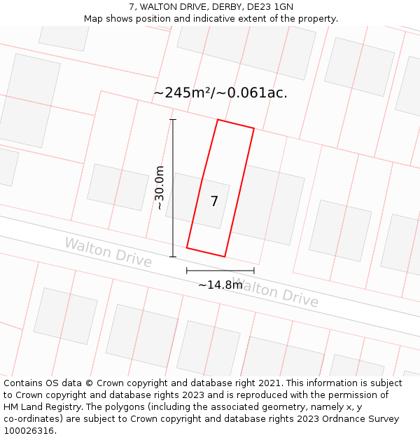 7, WALTON DRIVE, DERBY, DE23 1GN: Plot and title map
