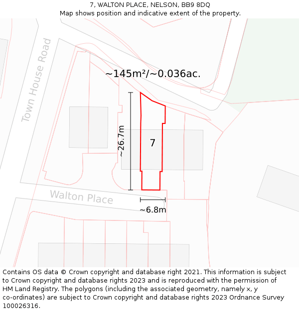 7, WALTON PLACE, NELSON, BB9 8DQ: Plot and title map