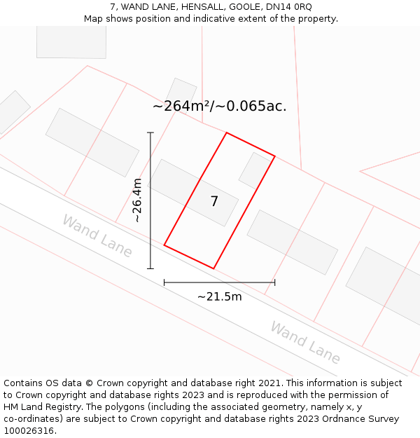 7, WAND LANE, HENSALL, GOOLE, DN14 0RQ: Plot and title map