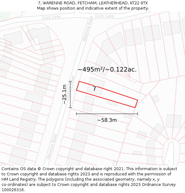 7, WARENNE ROAD, FETCHAM, LEATHERHEAD, KT22 9TX: Plot and title map