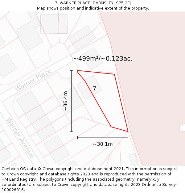 7, WARNER PLACE, BARNSLEY, S75 2EJ: Plot and title map