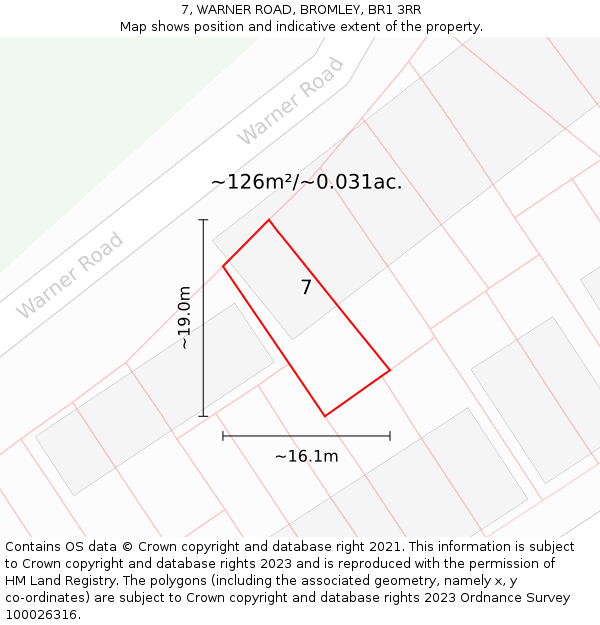 7, WARNER ROAD, BROMLEY, BR1 3RR: Plot and title map