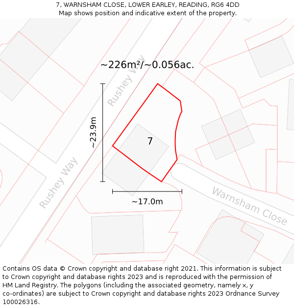7, WARNSHAM CLOSE, LOWER EARLEY, READING, RG6 4DD: Plot and title map