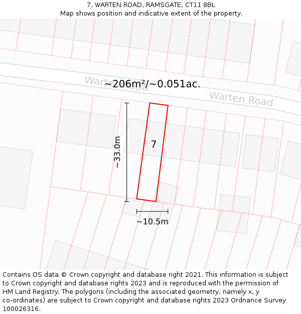 7, WARTEN ROAD, RAMSGATE, CT11 8BL: Plot and title map