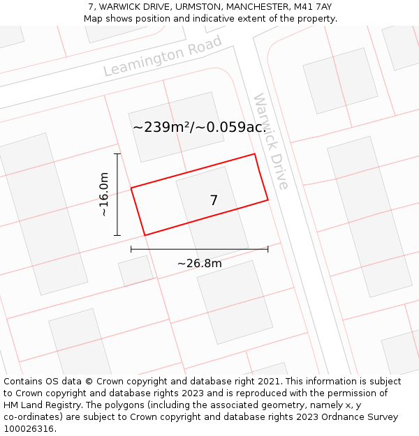 7, WARWICK DRIVE, URMSTON, MANCHESTER, M41 7AY: Plot and title map