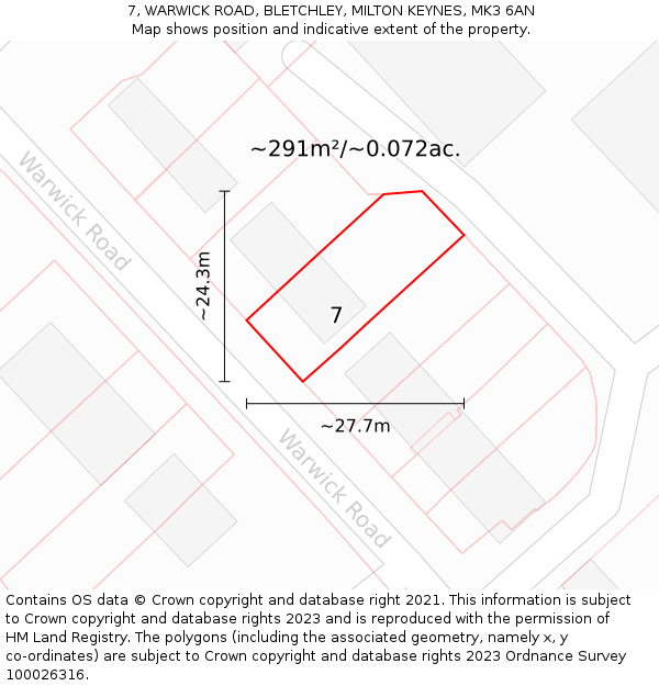 7, WARWICK ROAD, BLETCHLEY, MILTON KEYNES, MK3 6AN: Plot and title map