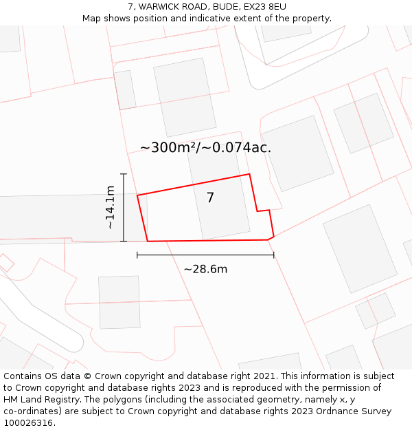 7, WARWICK ROAD, BUDE, EX23 8EU: Plot and title map