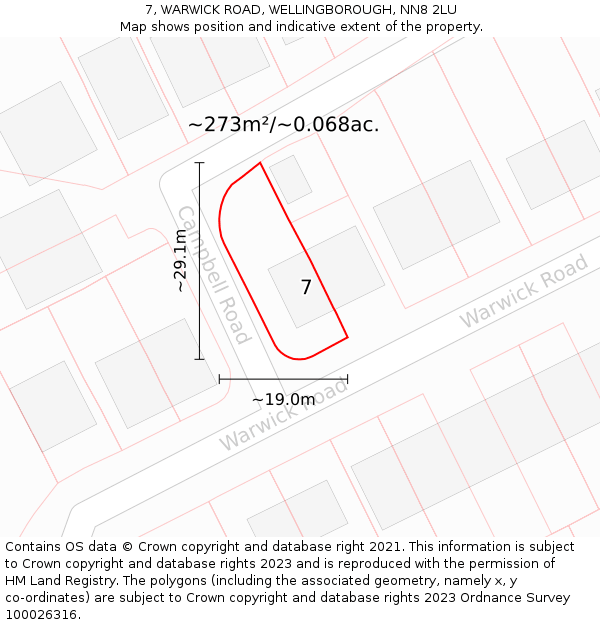 7, WARWICK ROAD, WELLINGBOROUGH, NN8 2LU: Plot and title map