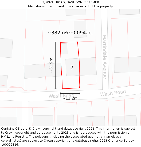 7, WASH ROAD, BASILDON, SS15 4ER: Plot and title map