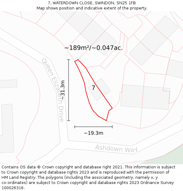 7, WATERDOWN CLOSE, SWINDON, SN25 1FB: Plot and title map