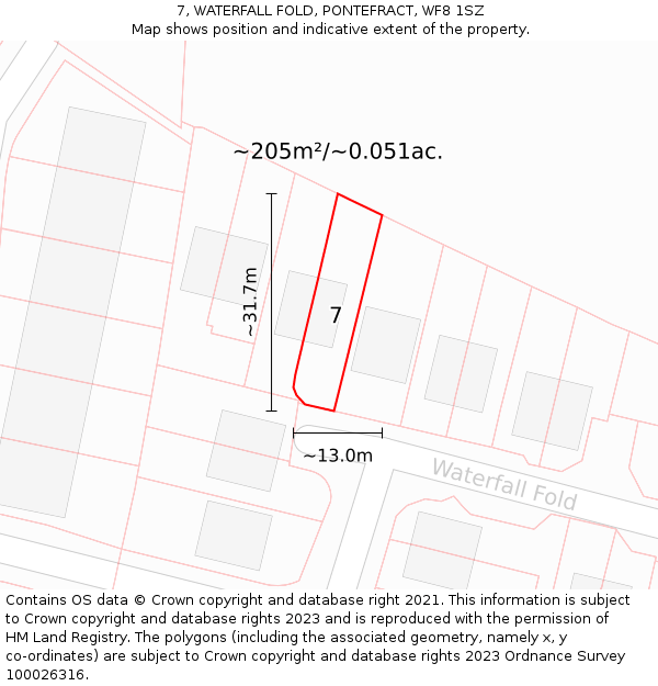 7, WATERFALL FOLD, PONTEFRACT, WF8 1SZ: Plot and title map