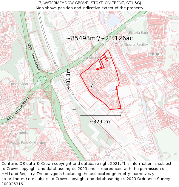 7, WATERMEADOW GROVE, STOKE-ON-TRENT, ST1 5GJ: Plot and title map