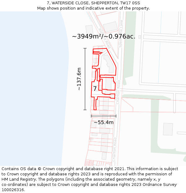 7, WATERSIDE CLOSE, SHEPPERTON, TW17 0SS: Plot and title map