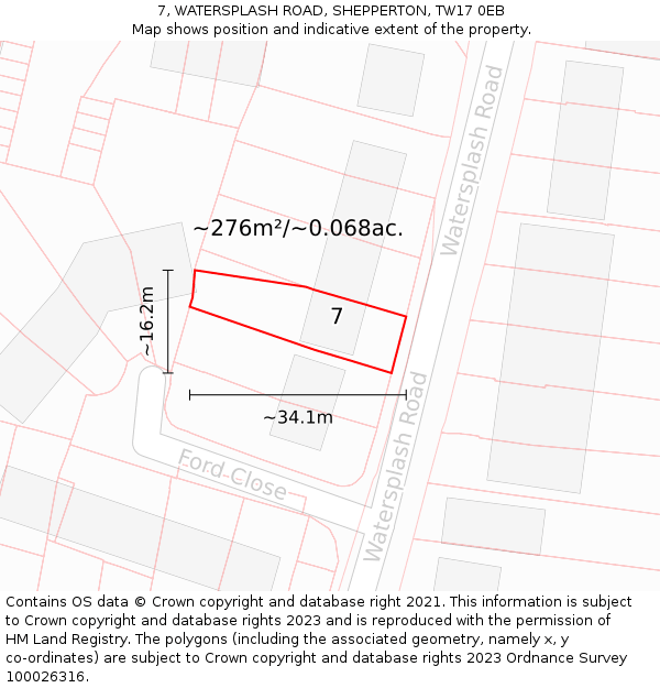7, WATERSPLASH ROAD, SHEPPERTON, TW17 0EB: Plot and title map