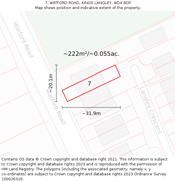 7, WATFORD ROAD, KINGS LANGLEY, WD4 8DP: Plot and title map
