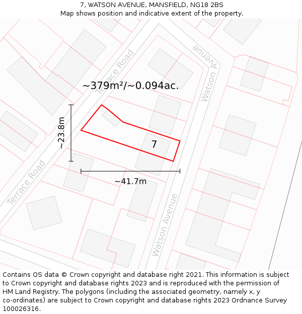 7, WATSON AVENUE, MANSFIELD, NG18 2BS: Plot and title map