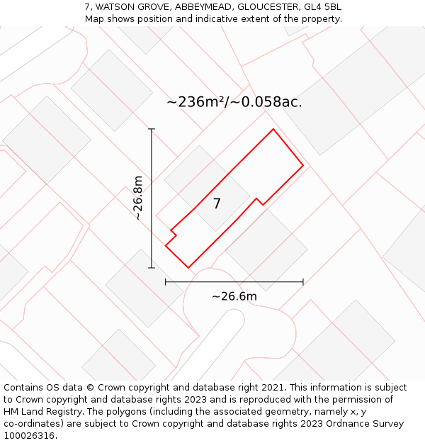7, WATSON GROVE, ABBEYMEAD, GLOUCESTER, GL4 5BL: Plot and title map