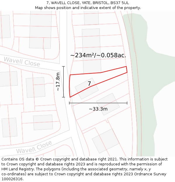 7, WAVELL CLOSE, YATE, BRISTOL, BS37 5UL: Plot and title map