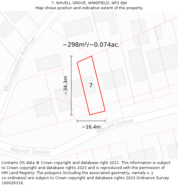 7, WAVELL GROVE, WAKEFIELD, WF2 6JW: Plot and title map