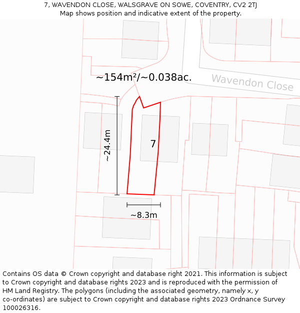 7, WAVENDON CLOSE, WALSGRAVE ON SOWE, COVENTRY, CV2 2TJ: Plot and title map