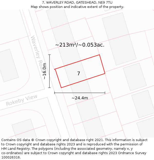 7, WAVERLEY ROAD, GATESHEAD, NE9 7TU: Plot and title map