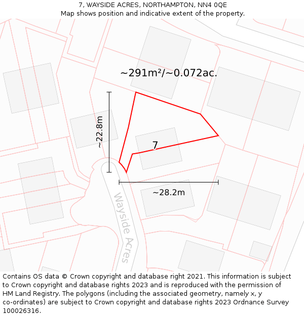 7, WAYSIDE ACRES, NORTHAMPTON, NN4 0QE: Plot and title map