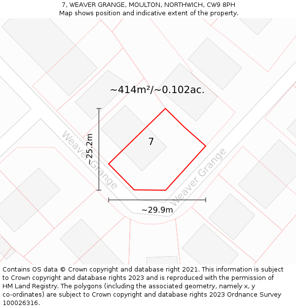 7, WEAVER GRANGE, MOULTON, NORTHWICH, CW9 8PH: Plot and title map