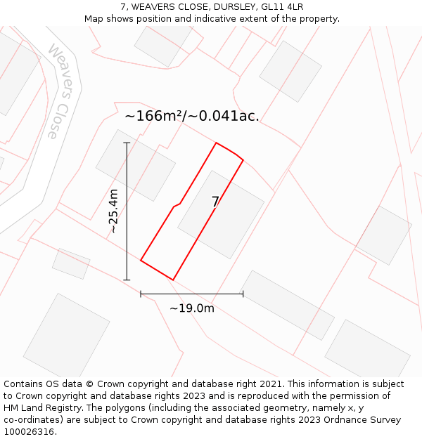 7, WEAVERS CLOSE, DURSLEY, GL11 4LR: Plot and title map