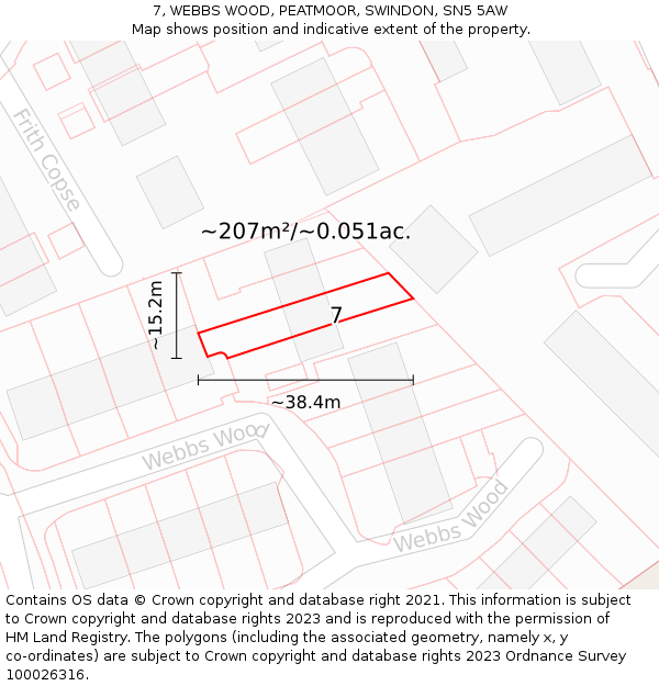 7, WEBBS WOOD, PEATMOOR, SWINDON, SN5 5AW: Plot and title map