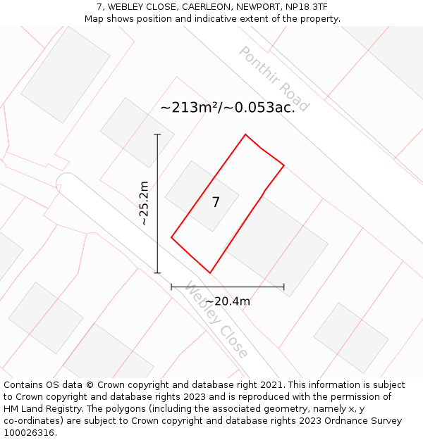 7, WEBLEY CLOSE, CAERLEON, NEWPORT, NP18 3TF: Plot and title map