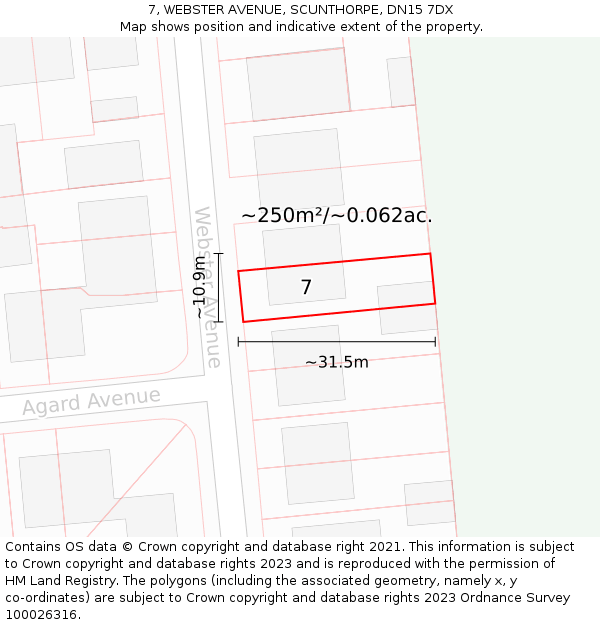 7, WEBSTER AVENUE, SCUNTHORPE, DN15 7DX: Plot and title map