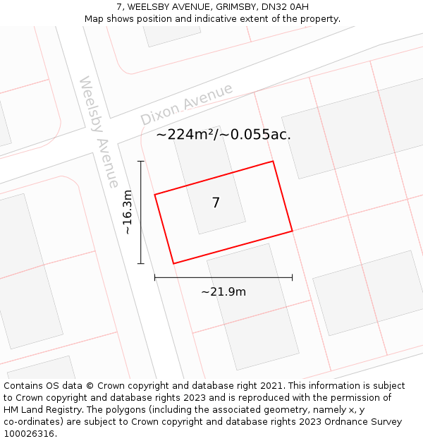 7, WEELSBY AVENUE, GRIMSBY, DN32 0AH: Plot and title map