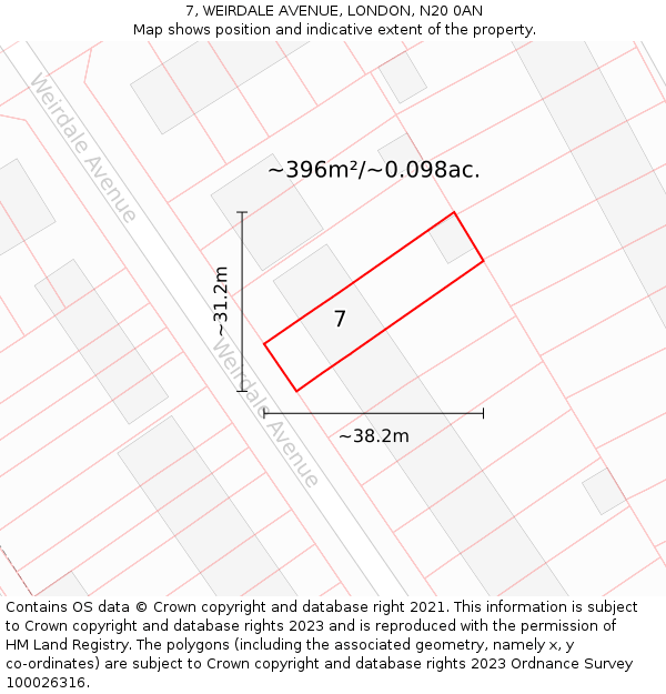 7, WEIRDALE AVENUE, LONDON, N20 0AN: Plot and title map