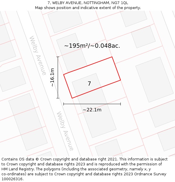 7, WELBY AVENUE, NOTTINGHAM, NG7 1QL: Plot and title map