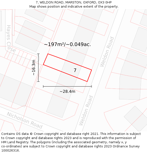 7, WELDON ROAD, MARSTON, OXFORD, OX3 0HP: Plot and title map