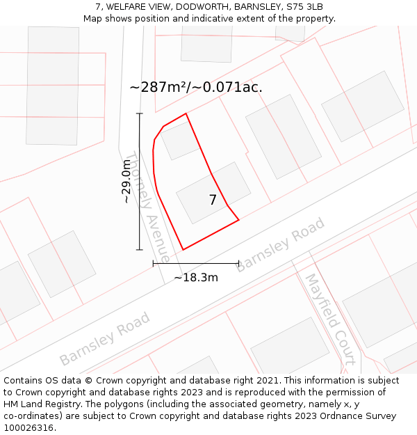 7, WELFARE VIEW, DODWORTH, BARNSLEY, S75 3LB: Plot and title map