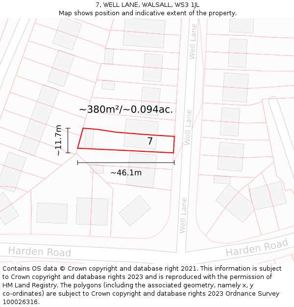 7, WELL LANE, WALSALL, WS3 1JL: Plot and title map