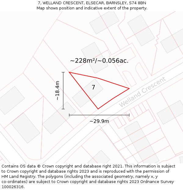 7, WELLAND CRESCENT, ELSECAR, BARNSLEY, S74 8BN: Plot and title map