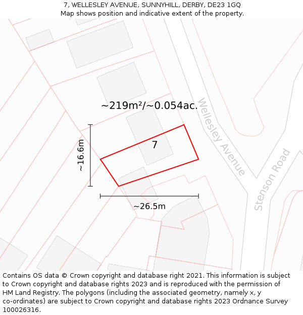 7, WELLESLEY AVENUE, SUNNYHILL, DERBY, DE23 1GQ: Plot and title map