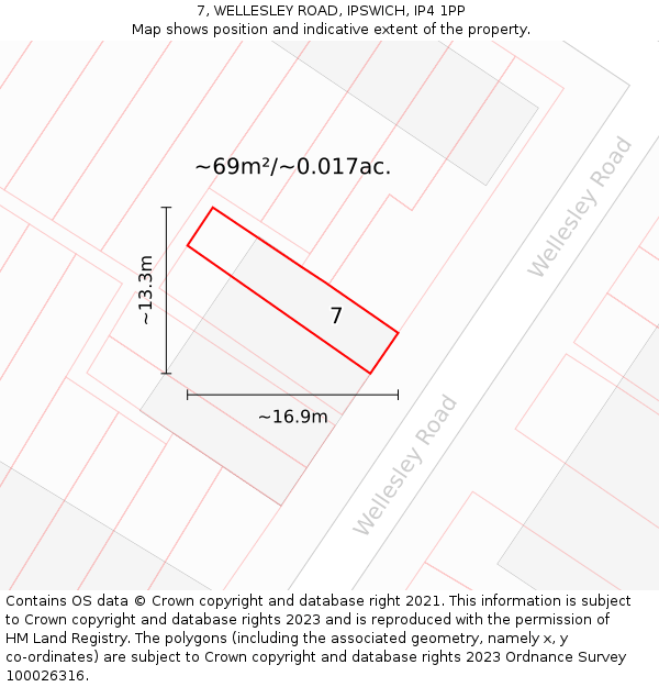 7, WELLESLEY ROAD, IPSWICH, IP4 1PP: Plot and title map