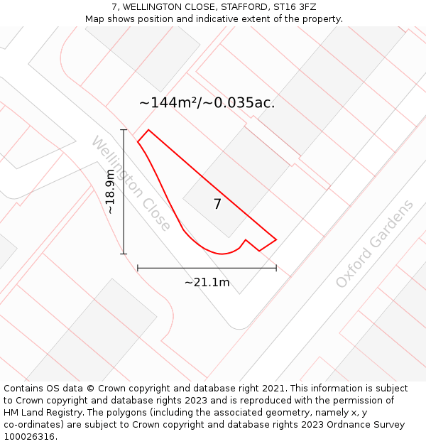 7, WELLINGTON CLOSE, STAFFORD, ST16 3FZ: Plot and title map