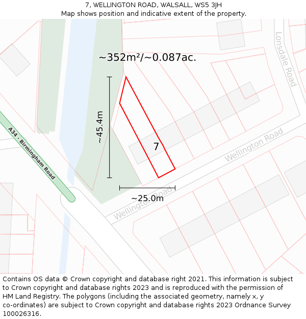 7, WELLINGTON ROAD, WALSALL, WS5 3JH: Plot and title map