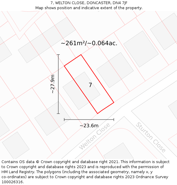 7, WELTON CLOSE, DONCASTER, DN4 7JF: Plot and title map