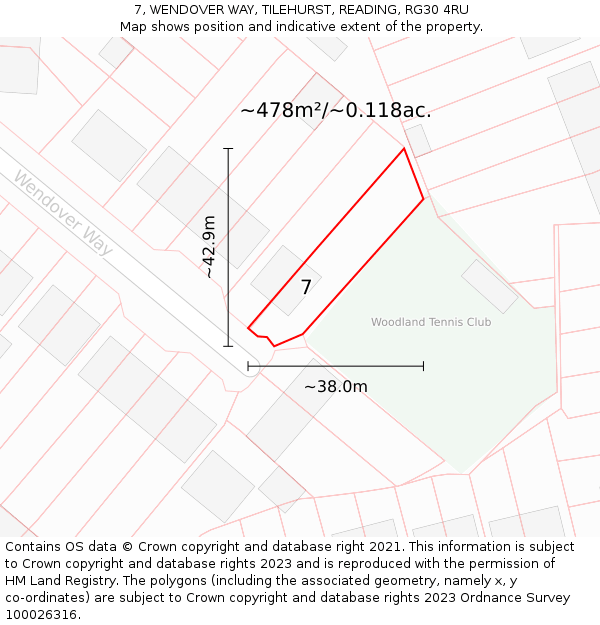 7, WENDOVER WAY, TILEHURST, READING, RG30 4RU: Plot and title map