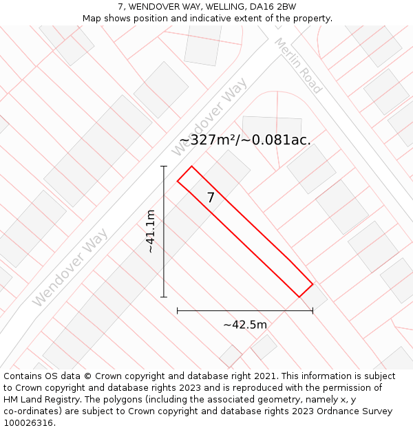 7, WENDOVER WAY, WELLING, DA16 2BW: Plot and title map
